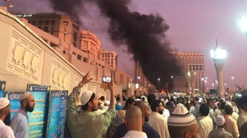 A suicide blast strikes Saudi Arabia outside one of Islam's holiest sites, the Prophet's Mosque in Medina (Twitter)