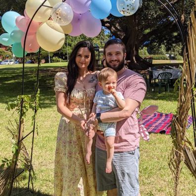 Mum Gemma with her husband and son Jamie. 