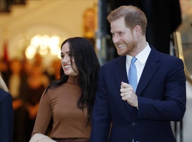 In this Tuesday Jan. 7, 2020  photo Britain's Prince Harry and Meghan, Duchess of Sussex leave after visiting Canada House in London after their recent stay in Canada.