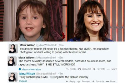 Just days after the Reddit girl story broke, former <i>Matilda</i> child star Mara Wilson took a Twitter swipe at Terry. Check out her allegations on the slide... uhhh, raping sheep?!<br/><br/>Image: Mara Wilson/Twitter.