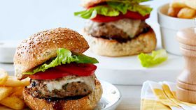 Veal burger with provolone and onion relish