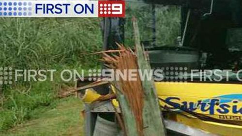 Driver and two kids taken to Tweed hospital after school bus crashes into power pole