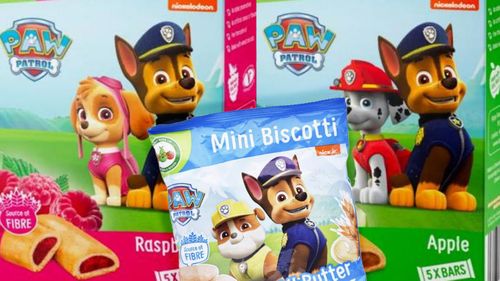 Paw Patrol-branded snacks that were recalled due to a link for an explicit website on the packaging.