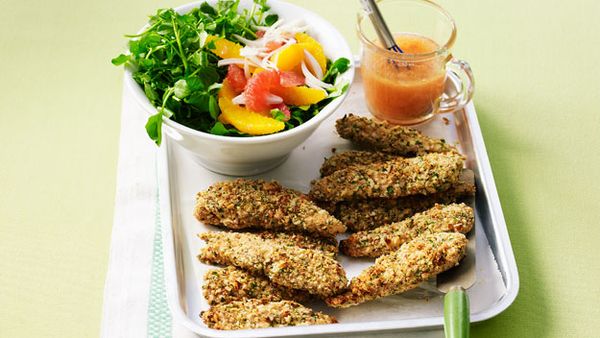 Crumbed chicken with citrus salad