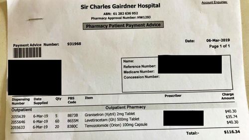 Mr Stephens' monthly medication bill, none of which is covered by his health fund.