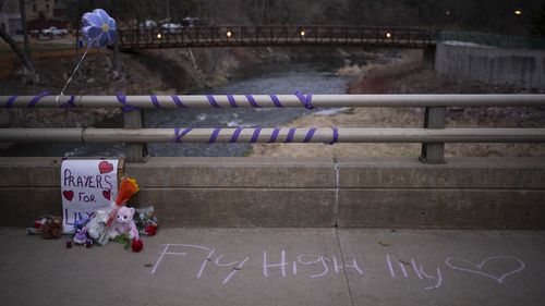 A memorial for 10 year-old Lily Peters on Jefferson Ave. Monday evening, April 25, 2022 in Chippewa Falls, Wisc. Lilly Peters was found dead in a park earlier in the day after being reported missing the night before.   ]   JEFF WHEELER  Jeff.Wheeler@startribune.com