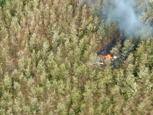 Smoke is seen rising from the site of a plane crash. (AAP)