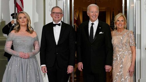 President Joe Biden and first lady Jill Biden welcome Australian Prime Minister Anthony Albanese and his partner Jodie Haydon.