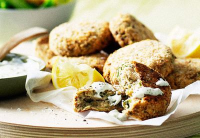 Salmon cakes with caper sauce