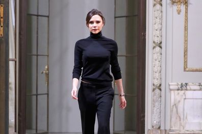 A model walks the runway at Victoria Beckham - fashion show February 2018 during New York Fashion Week on February 11, 2018 in New York City.