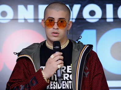 Bad Bunny performs onstage at One Voice: Somos Live! A Concert For Disaster Relief at Marlins Park on October 14, 2017 in Miami, Florida.
