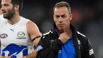 MELBOURNE, AUSTRALIA - APRIL 29: Kangaroos head coach Alastair Clarkson looks on during the round seven AFL match between Melbourne Demons and North Melbourne Kangaroos at Melbourne Cricket Ground, on April 29, 2023, in Melbourne, Australia. (Photo by Quinn Rooney/Getty Images)