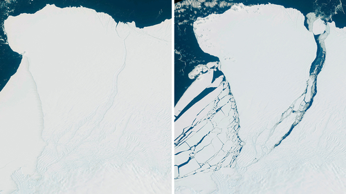 an aerial view of the iceberg that broke off the Brunt Ice Shelf in Antarctica on Sunday.