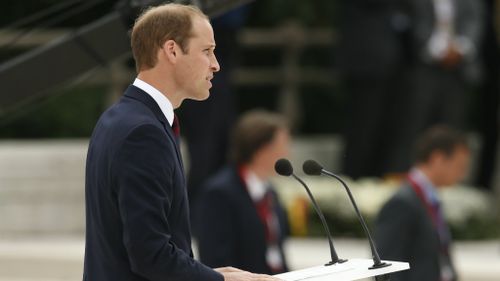 Prince William addresses the crowd in Liege. (Getty)