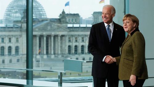 Joe Biden with German Chancellor Angela Merkel in 2013.