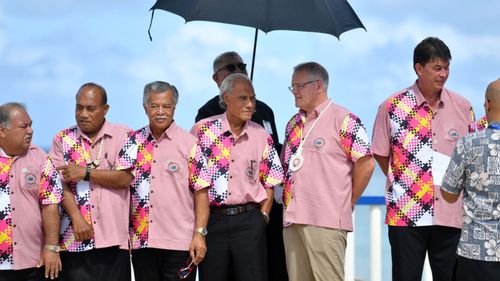 Kiribati's President Taneti Maamau, Cook Islands Prime Minister Henry Puna, Tonga's Prime Minister Akilisi Pohiva and Mr Morrison.