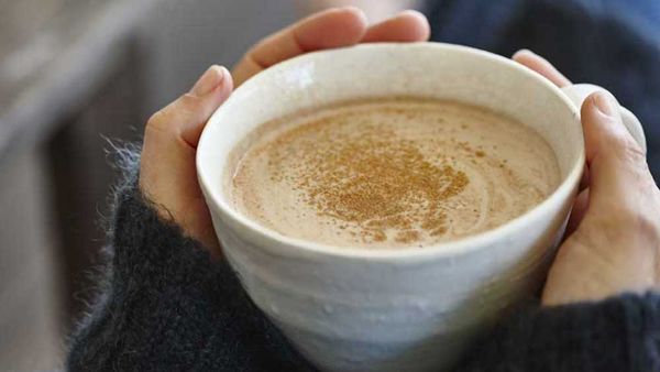 Sweet spiced cacao and warm macadamia milk drink