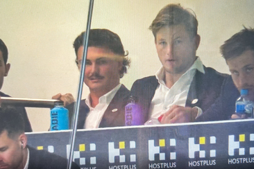 Nick Meaney, Jonah Pezet, Harry Grant and Cameron Munster caught on camera in Melbourne Storm&#x27;s coach&#x27;s box.