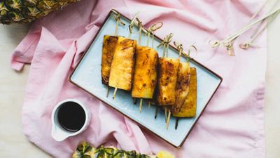 Recipe: <a href="http://kitchen.nine.com.au/2017/06/27/09/40/caramelised-cinnamon-and-lime-pineapple-skewers" target="_top">Caramelised cinnamon and lime pineapple skewers</a><br />
<br />
More: <a href="http://kitchen.nine.com.au/2016/06/07/00/51/satisfy-your-sweet-tooth-cooking-with-pineapple" target="_top">pineapple recipes</a>