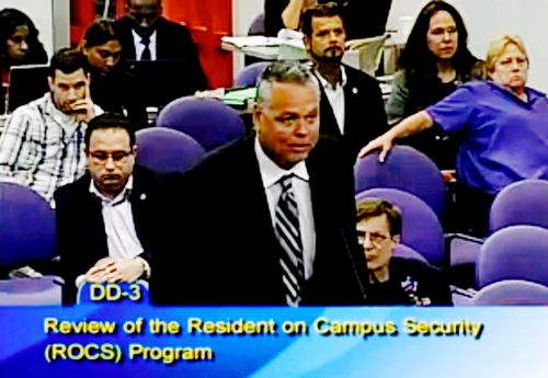 Resource officer Scot Peterson talks during a school board meeting of Broward County, Florida on February 18. Picture: AP