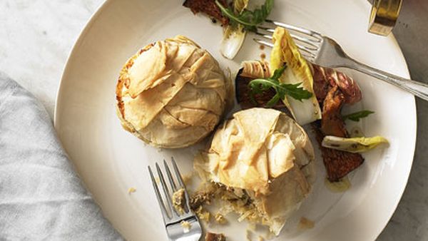 Rice, pine mushroom and Taleggio pies