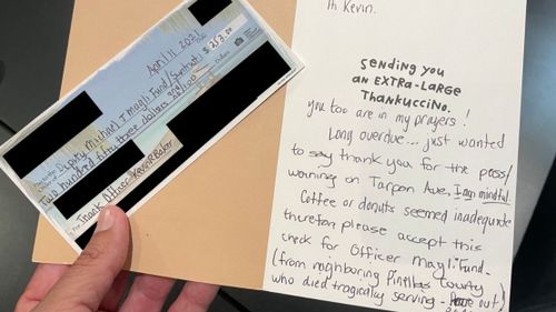 A speeding driver in Florida paid back being let off a fine by sending a thank you card and a cheque for a fund for a killed deputy.