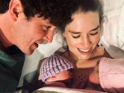 Dana Stephensen and Lachy Gillespie and twin daughters