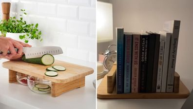 Stolthet Ikea chopping board hack for book storage