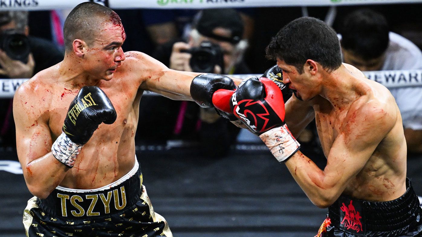 Tim Tszyu lands a punch during his bloody fight with Sebastian Fundora.