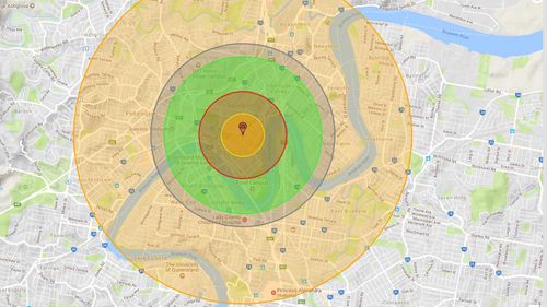 How Brisbane would suffer from a nuclear bomb. (Nukemap)