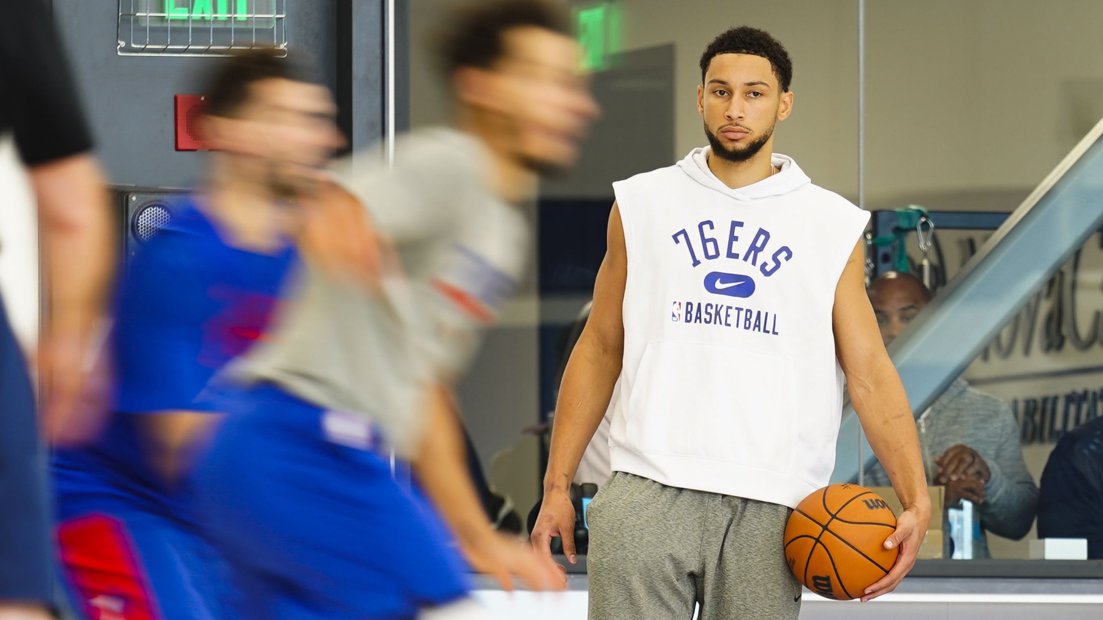 Philadelphia 76ers&#x27; Ben Simmons takes part in a practice.