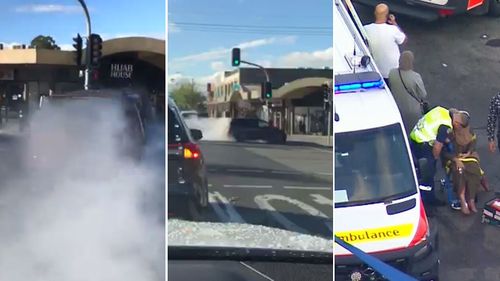 The Subaru slammed into a car, then ploughed at speed into a shop in Greenacre.