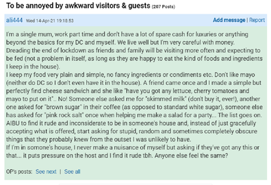 Mumsnet post about ungrateful visitors