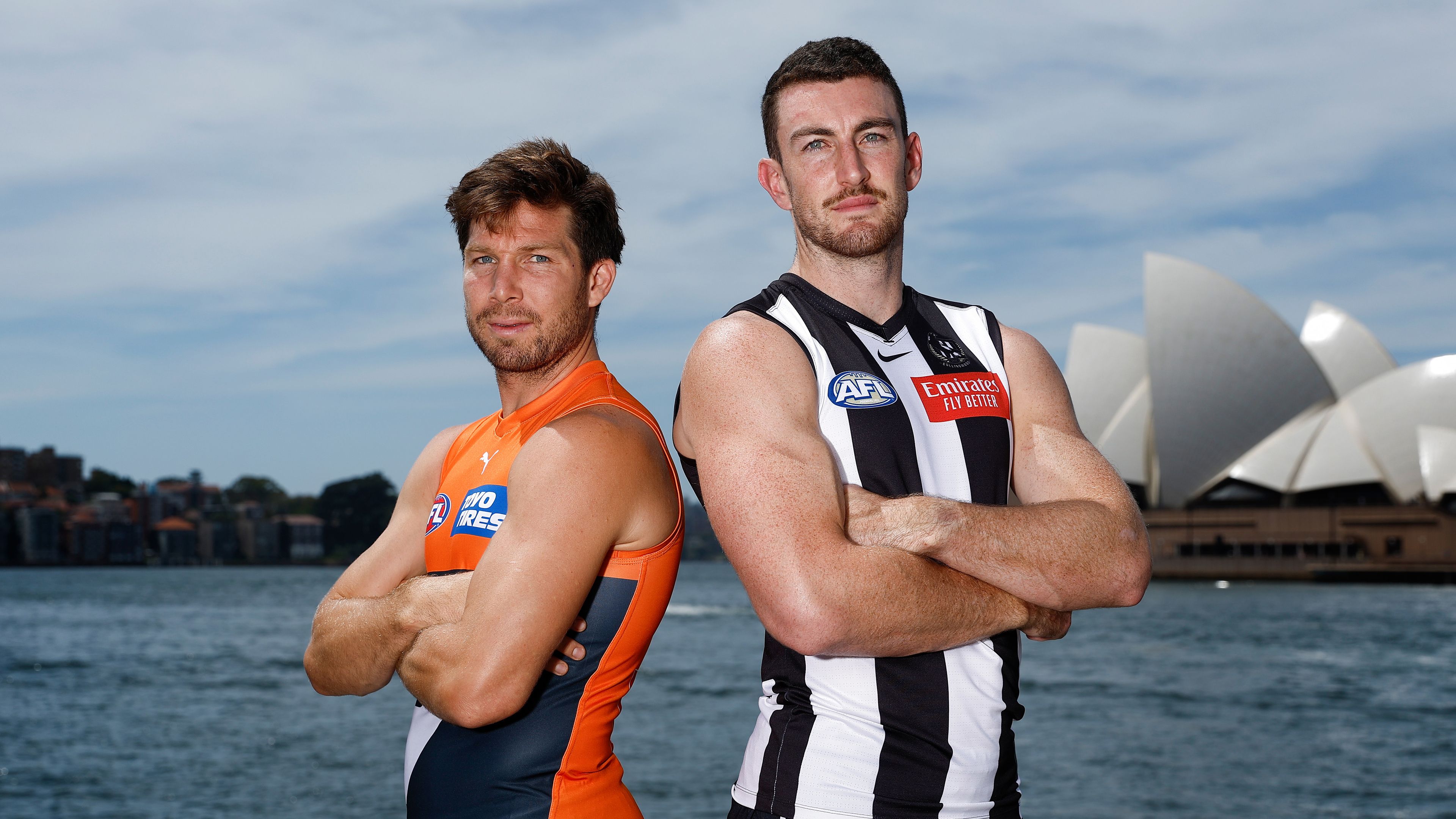 Toby Greene and Dan McStay pose for the AFL&#x27;s Opening Round match.