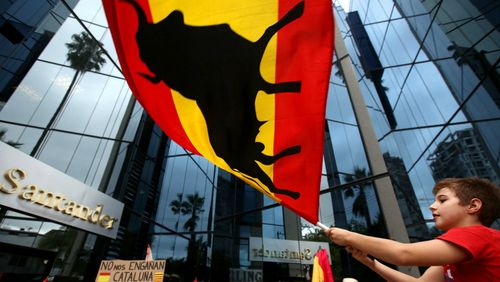 The Spanish community in Guadalajara, Mexico, protest during a rally in favour of the unity of Spain and against the independence of Catalonia