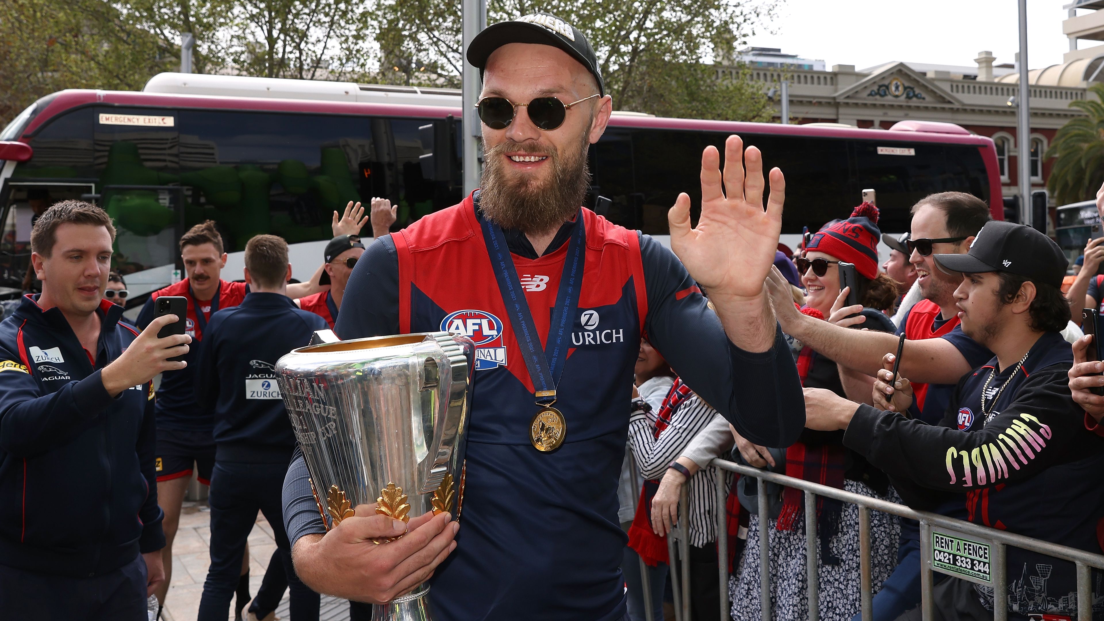 Max Gawn of the Demons arrives for the AFL Premiership Team Celebrations at Forrest Place.