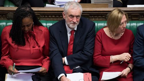 Britain's opposition Labour Party leader Jeremy Corbyn speaks during a debate before a government no-confidence vote in the House of Commons.