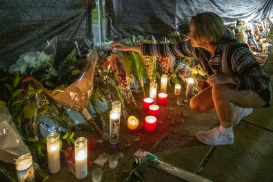 Makeshift memorial at the NRG Park grounds where nine people died in a crowd surge at the Astroworld Festival in Houston