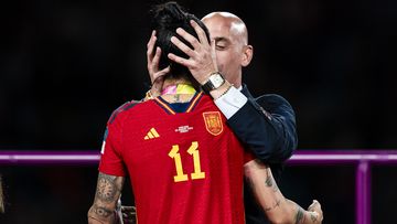 Luis Rubiales kisses Jennifer Hermoso during the medal ceremony.