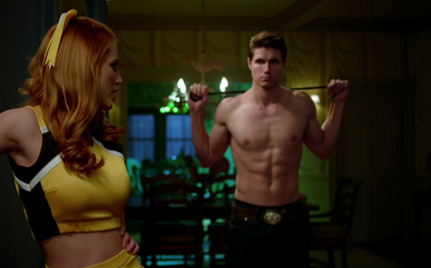 Bella Thorne and Robbie Amell in Netflix original movie The Babysitter