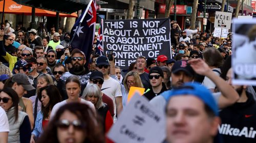 Melbourne anti-lockdown protests, Saturday August 21, 2021.