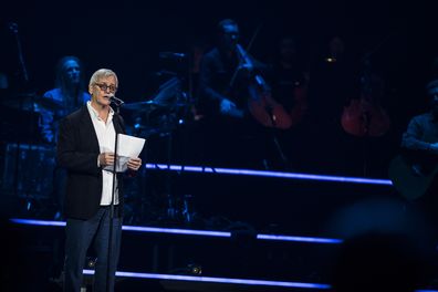 Avicii's father Klas Bergling gives a speech live on stage during an Avicii tribute concert to raise awareness for mental health at Friends Area on December 5, 2019 in Stockholm, Sweden. 