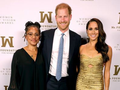 NEW YORK, NEW YORK - MAY 16: (L-R) Doria Ragland, Prince Harry, Duke of Sussex and Meghan, The Duchess of Sussex attend the Ms. Foundation Women of Vision Awards: Celebrating Generations of Progress & Power at Ziegfeld Ballroom on May 16, 2023 in New York City. (Photo by Kevin Mazur/Getty Images Ms. Foundation for Women)