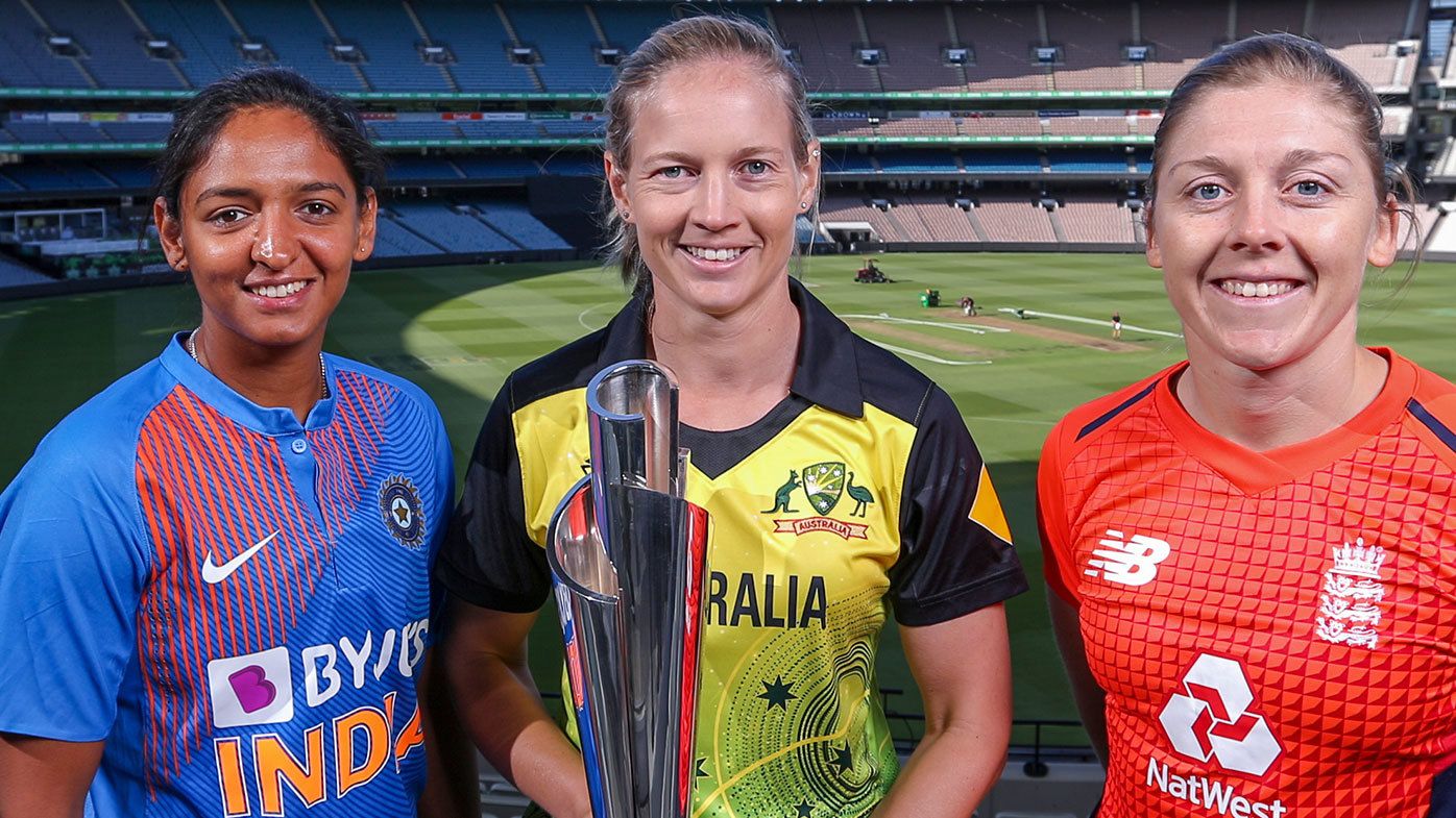Womens T20 Captains Heather Knight of Great Britain, Meg Lanning of Australia and Harmanpreet Kaur of India 