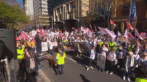 Hundreds of NSW government employees go on strike for better pay.