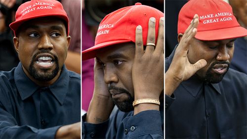 During the 10-minute rambling address, West dropped the "f-bomb" and complained he had been pressured to stop wearing his red "Make America Great Again" hat.