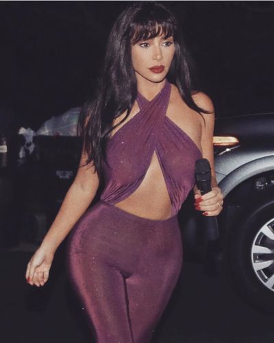 Kim Kardashian dressed as&nbsp;Selena Quintanilla for Halloween, 2017