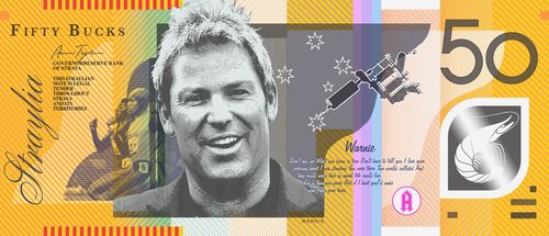 Cricketing legend Shane Warne replaces David Unaipon on the $50 note. (Supplied, Aaron Tyler)