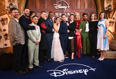 (L-R) Producer Will Johnston, guest, Frank Dillane, Nick Mohammed, Jake Dunn, Adrian Lester, Alice Kremelberg, director Ben Taylor, Louisa Harland, Joely Richardson, Enyi Okoronkwo, Bo Bragason and Jodhi May attend the world premiere of "Renegade Nell" 