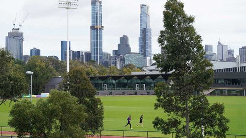 Taylor Duryea and Matthew Suckling of the Bulldogs train in Melbourne.